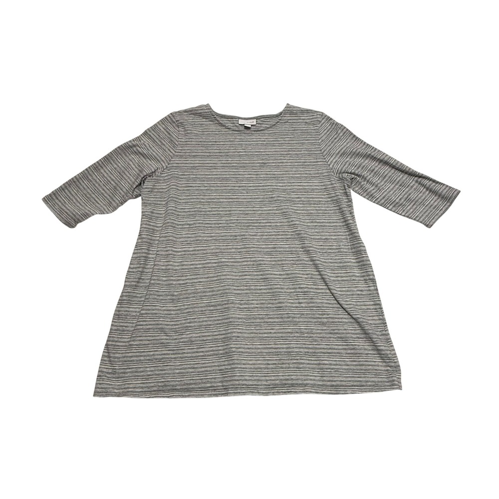 Pure Jill J Jill Womens Medium Petite Gray Striped 3/4 Sleeve Knit Top KTP128612
